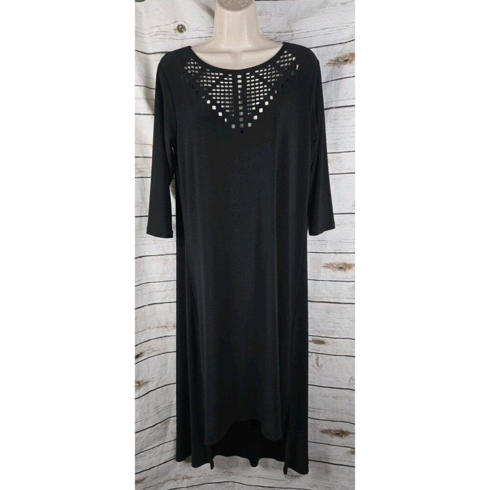 Sympli the Best Canada Black Dress 10 Jersey Witchy Cut Outs Perforated High Low